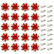 20PCS Poinsettia Flower Artificial Poinsettia with Clips Christmas Decor Glitter Poinsettia Christmas Ornaments Christmas Tree Flower Decorations DIY Xmas Wreath Holiday Party Decor