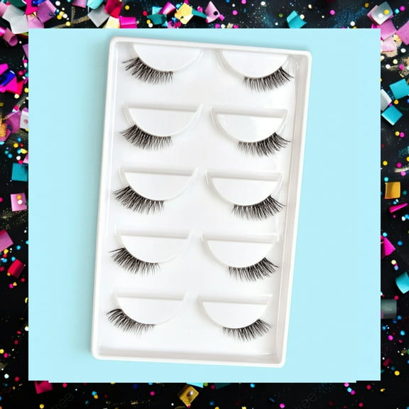 Wispy & Vouminous Artificial 1/2 Eyelashes - Faux Mink - Reusable False Accent Lashes - 5 Pairs