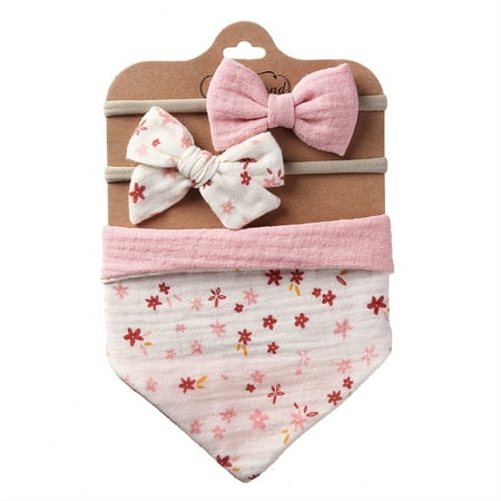 

0-4 T Baby Bibs Set for Girls & Boys Infant Toddler Triangle Bibs + 2pcs Baby Headband Floral Print Baby Feeding Bibs