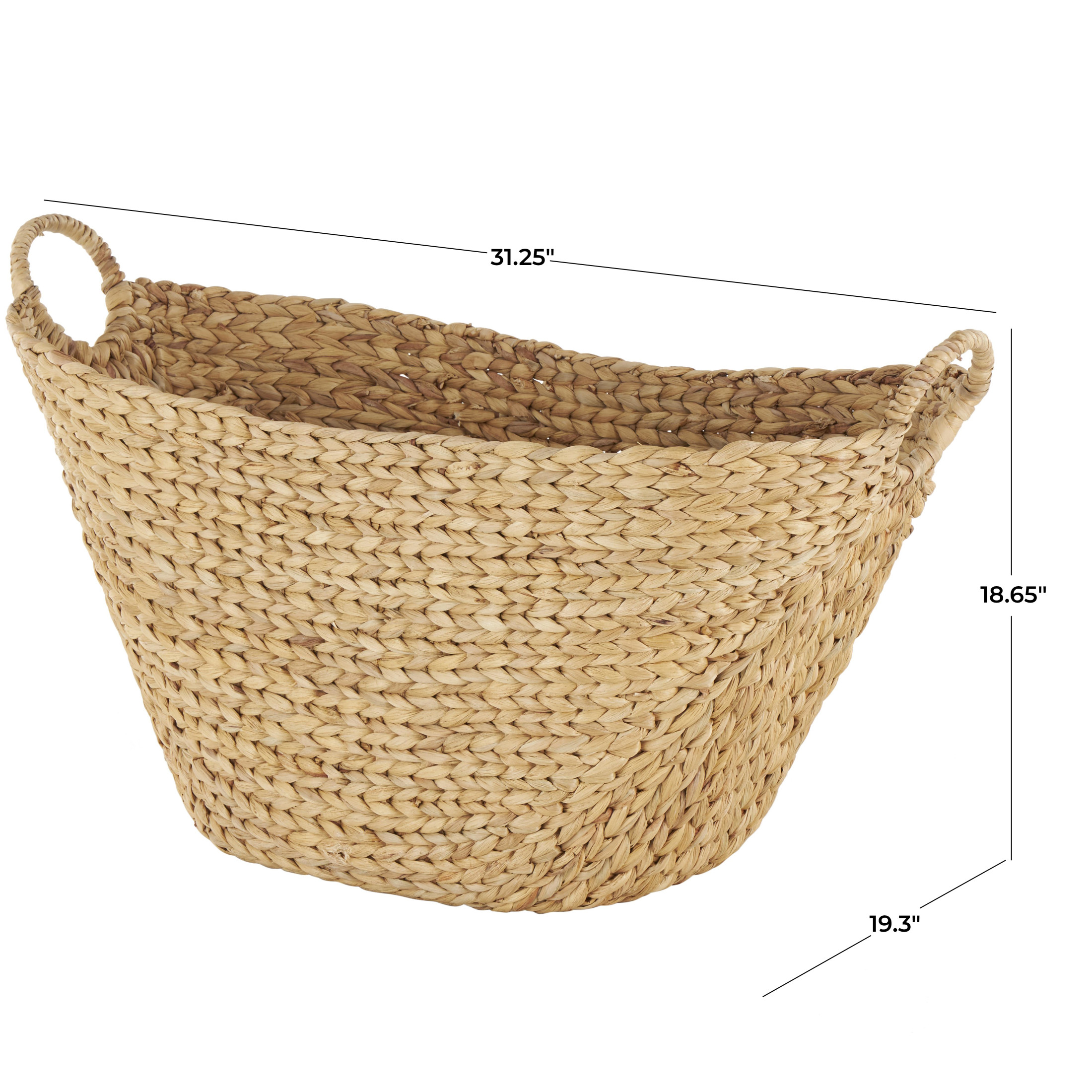 DecMode 31" x 19" Brown Seagrass Handmade Large Woven Storage Basket with Ring Handles, 1-Piece