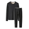 thumbnail image 2 of Men's Autumn Winter Silk Wool Blend Fleeced Base Layer Set, Black, 4XL, 2 of 8