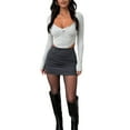 thumbnail image 3 of ZAXARRA Womenacute;s Cropped Knit Tops Solid Color Long Sleeve Sweetheart Collar Spring Fall Show Navel Sweaters, 3 of 7