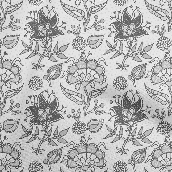 oneOone Polyester Spandex Gray Fabric Jacobean Floral Sewing Fabric By The Yard Printed Diy Clothing Sewing Supplies 56 Inch Wide