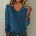 thumbnail image 3 of LUMENFH SQ Under $10 Sweaters for Women Wool Blend Knit Sweater Long Sleeve V neck Pullover Sweater 2025 Fall Outfits Navy, 3 of 3