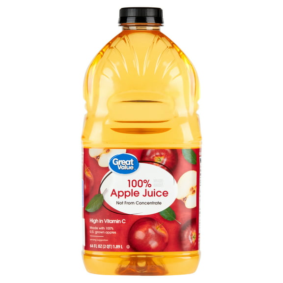 Great Value 100% Apple Juice, Not from Concentrate, 64 fl oz (Shelf Stable)