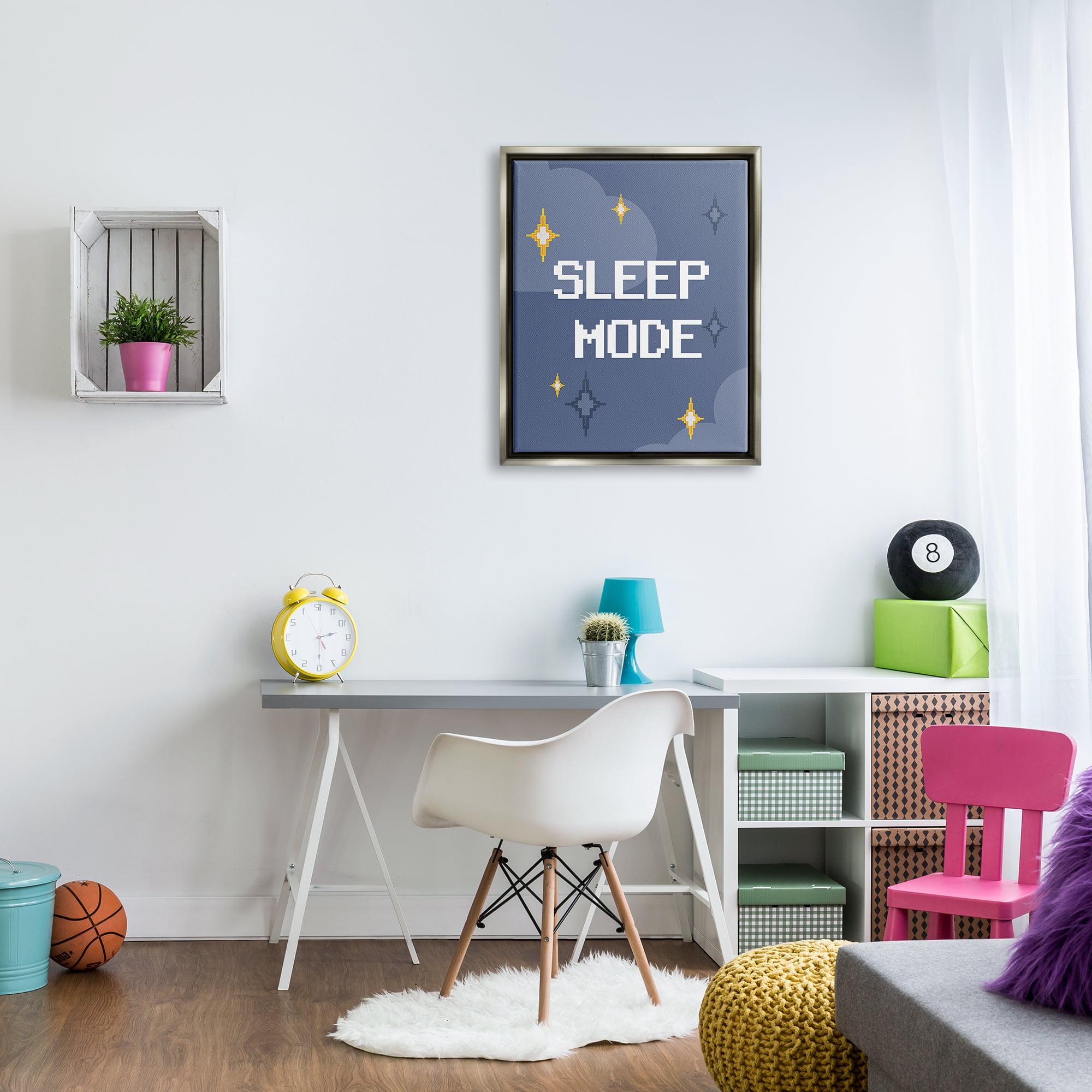 Stupell Industries Sleep Mode Pixel Stars Nature Painting Gray Floater Framed Art Print Wall Art, 25 x 31