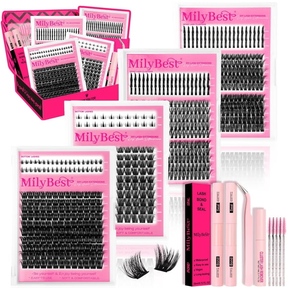 Kit de racimos de pestañas MilyBest Lash, 808 unidades, rizo en D con pegamento