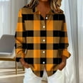 thumbnail image 4 of GaThRRgYP Sweatshirts for Women under $10,Women's Long Sleeve Plaid Daily Print Button-Up Flared Shirt Fashion Loose Casual Top Yellow S, 4 of 6