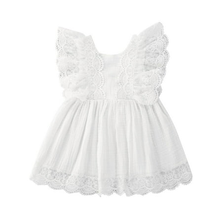 

Wallarenear Baby Girl Lace Romper Dress V-Back Bowknot Bodysuit Sister Matching Set