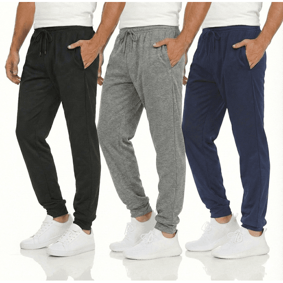 DARESAY [3-Pack] Men's Tech Fleece Joggers Dry Fit Performance Sweatpants (Up To Size 3XL)
