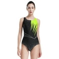 thumbnail image 3 of JanJean Women's Gymnastic Leotard Mesh Color Block Bodysuit Tops Dance Costume Dancewear Fluorescent Yellow XL, 3 of 7