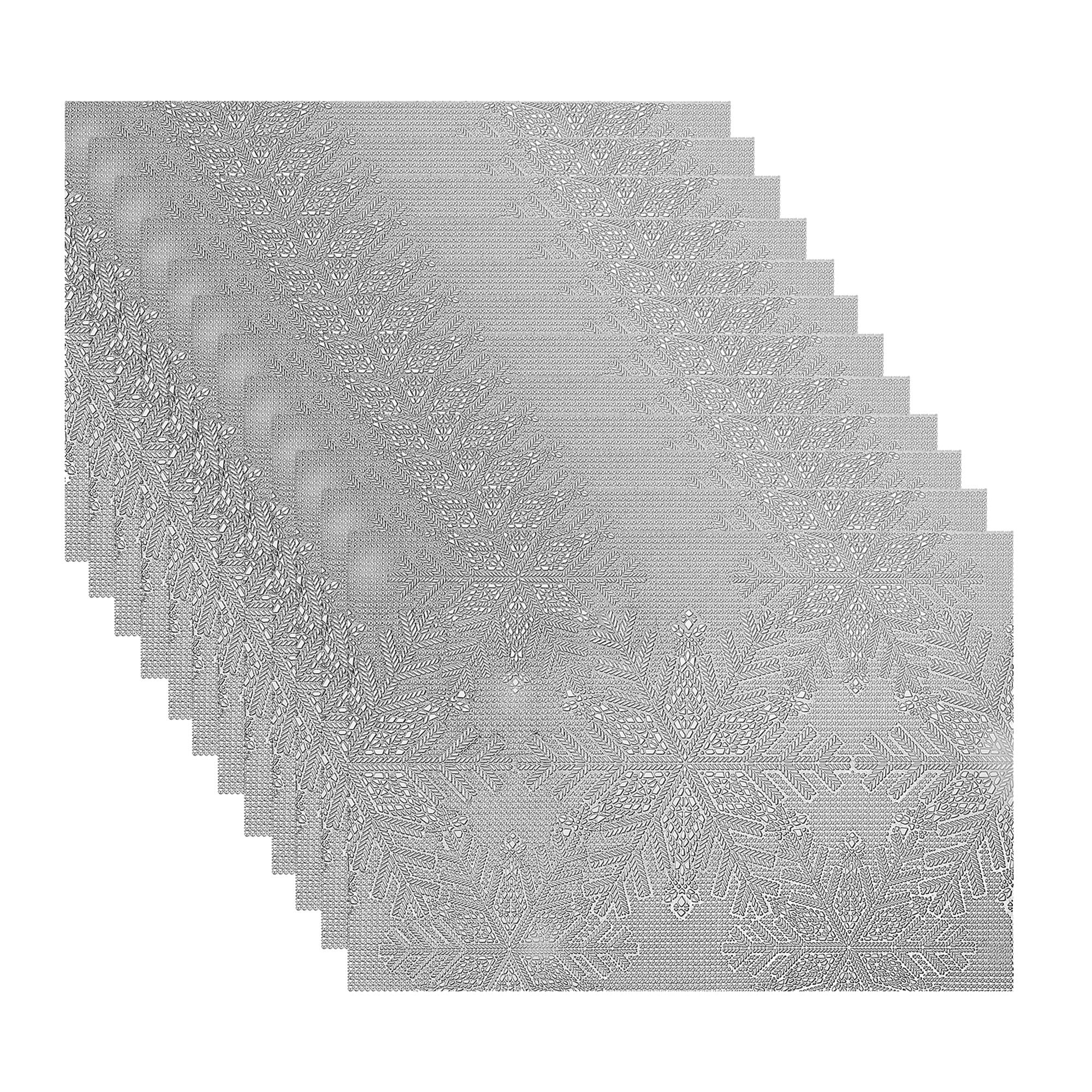 Pvc Rect. Cut Out Snowflake Placemat (Silver) - Set of 12