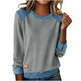 thumbnail image 2 of Nuoqisi Chemises Surdimensionnées pour Femmes Hauts Douillets de Printemps Été Tunique à Col Polo en Denim Patchwork Chandail à Manches Longues à Col Rond, 2 of 9