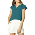 thumbnail image 5 of INSPIRE CHIC Women's Solid Blouse V Neck Ruffle Cap Sleeve Lightweight Work Blouse S Peacock Blue, 5 of 6