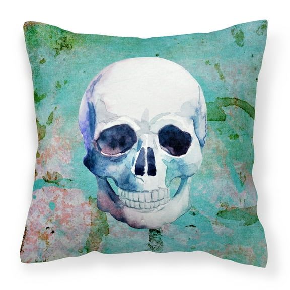 Carolines Treasures BB5123PW1818 Day of the Dead Teal Skull Fabric Decorative Pillow  18H x18W multicolor