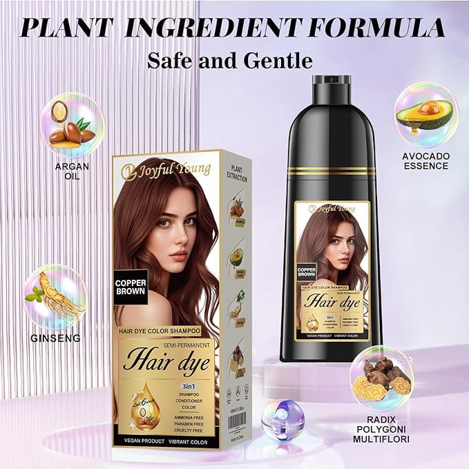 Joyful Young, Hair Dye Shampoo 3-in-1, Copper Brown, 400 mL