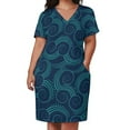 thumbnail image 3 of Navy and Teal Ocean Swirls Loose Pocket Dress Woman clothes wedding dresses for woman Female clothing, 3 of 7
