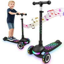 Light Up 3 Wheel Kick Scooter for Kids Toddlers Girls with LED Sync Lights Flashing Stem & Wide Polka Dot Deck Adjustable Height Music Function Safe Sturdy Folding