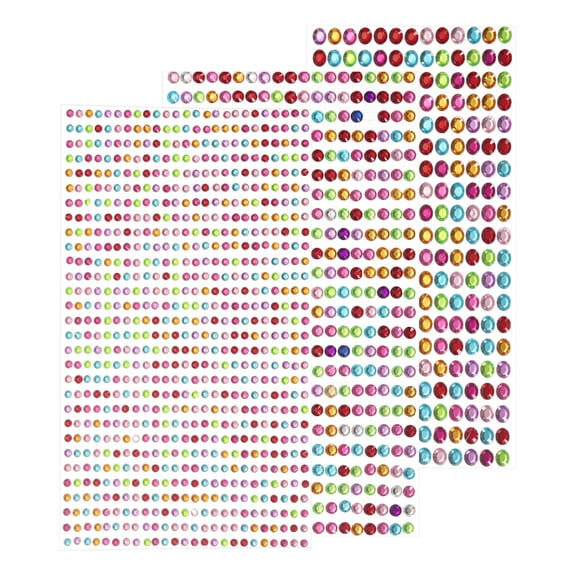 1532Pcs 3 Sheets Rhinestone Stickers 3/4/5 mm Self Adhesive Gems Glitter Stickers for DIY Craft, Multicolored