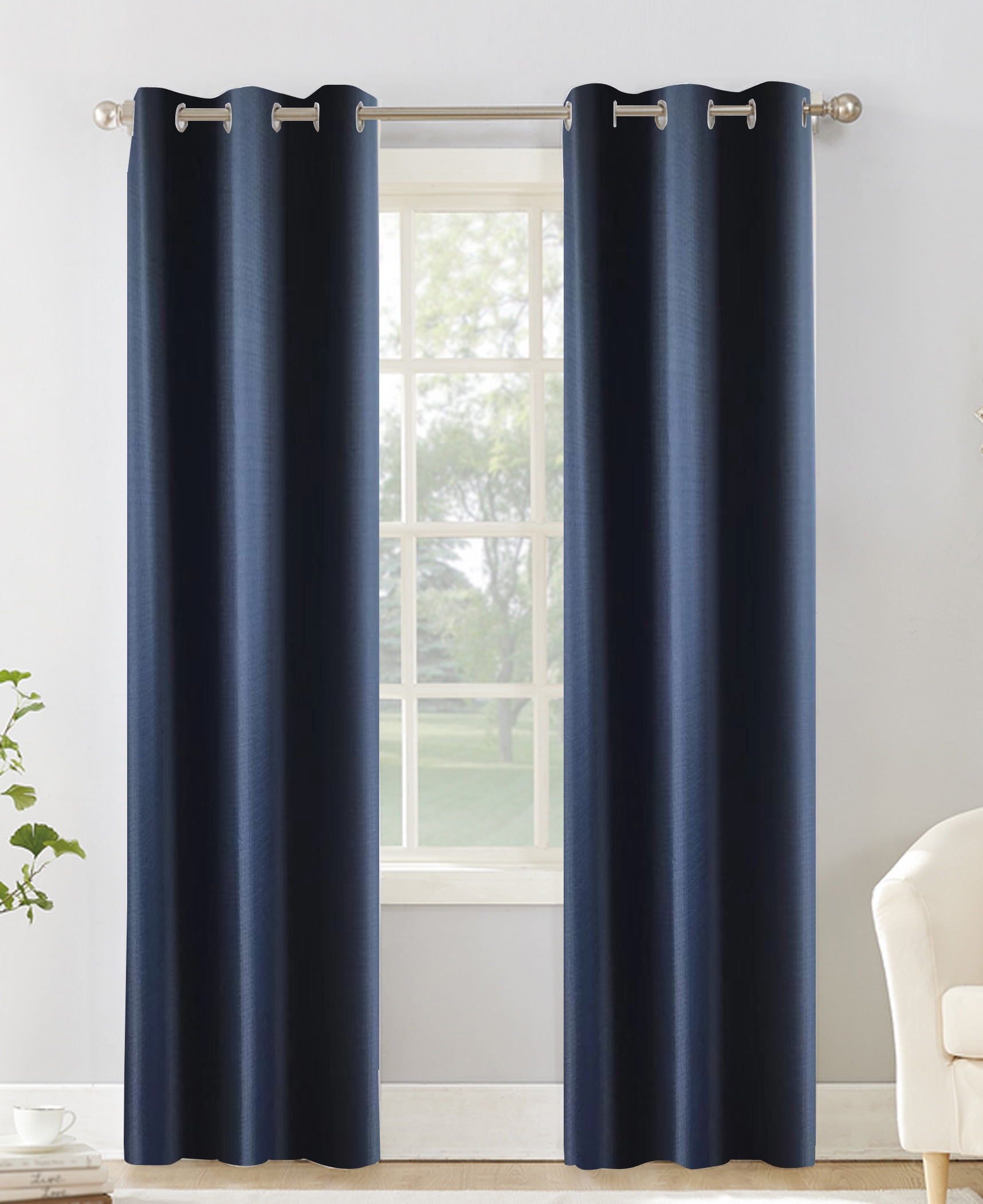 Mainstays Olan Navy Blackout Curtain Panel Pair, 2-Pack, Grommet Top, Textured Solid, 37" x 84", Room Darkening Drapes for Bedroom