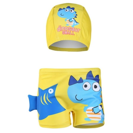 

Yubatuo Children Kids boys Cartoon Cute Letter Print Flat-angle Swimming Shorts+Hat SetYellowS