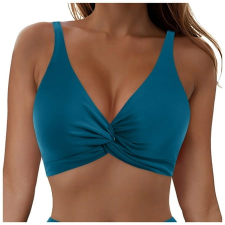 vigerkar Bikini Tops for Women Push Up Swimsuit Top Lace Up Padded Bathing Suit Tops Twist Bikini Top Only Navy  S
