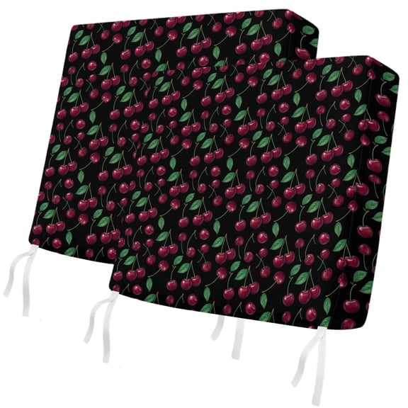 Outdoor Patio Cushion Covers 2 Pack Red Cherry Chair Pads Slipcovers with Ties & Zipper Waterproof Seat Cover Set Summer Tropical Fruit Seat Cushion Covers for Outdoor Couch Sofa 22x20 Inch