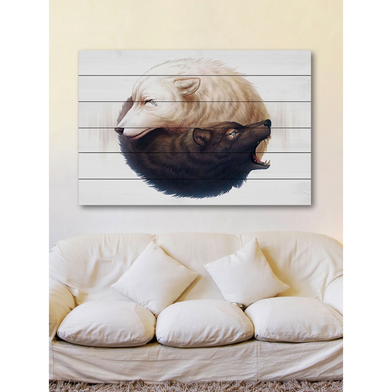 Marmont Hill "Yin and Yang Wolves" Painting Print on White Wood