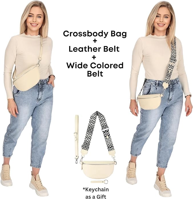 Leather Waist Belt Bag with 2 Detachable Straps, Stylish Unisex Crossbody Hip Pack for Travel, Italien Handcrafted Fanny Pack in 8 Colors