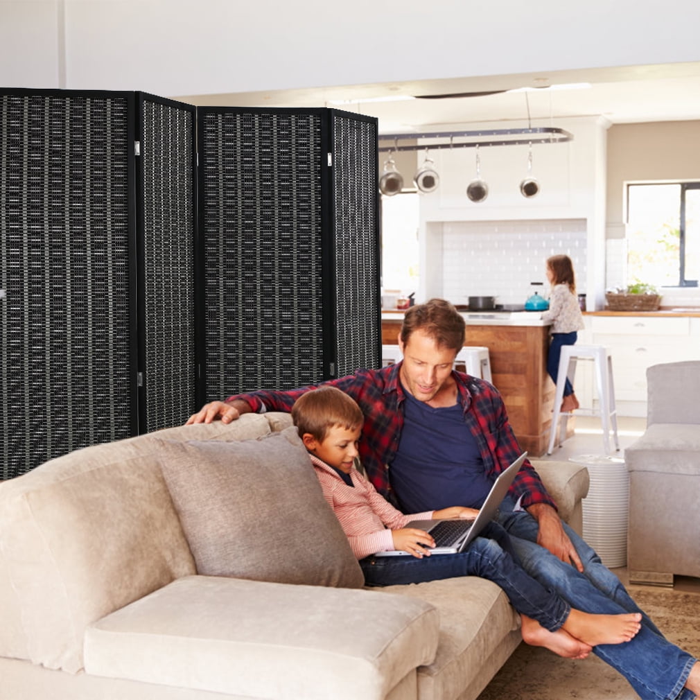 FDW Bamboo 4 Panel Room Divider Folding Privacy Screen,For Home/Office/Restaurant,72" Tall,Black