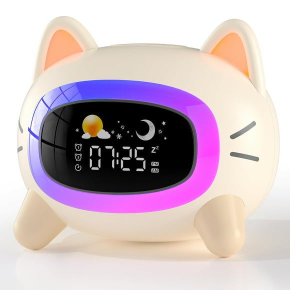 ANALOI Despertador para niños Ok to Wake Despertador para niños, Reloj de luz Nocturna para Dormitorio, Despertador de Gato con Entrenamiento del sueño y máquina de Sonido, Regalo de cumpleaños para n