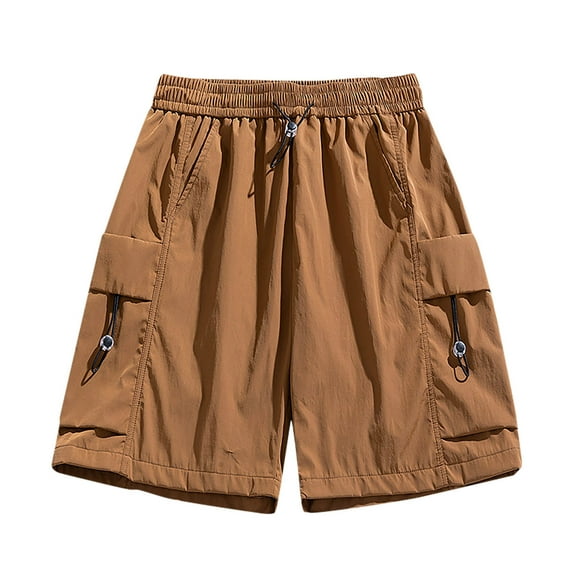 Men's Cargo Summer Casual Comfortable Drawstring Pocket Elastic Waist Shorts Coffee