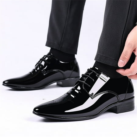 Cathalem Leather Dress Shoes Men 11 Wide Fashion Summer And Autumn Men Leather Shoes Pointed Toe Low Shoes for Men Leather Straps Black 10.5