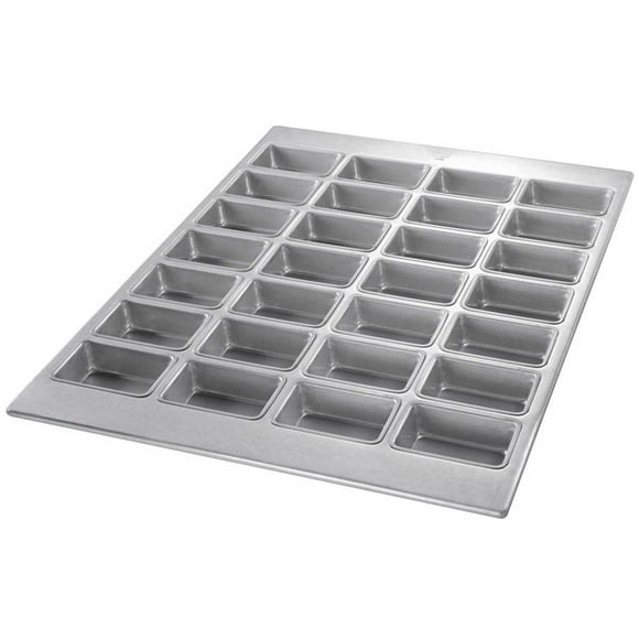 Chicago Metallic 45725 28 Compartment Glazed Aluminized Steel Mini-Loaf Specialty Pan - 3 7/8" x 2 1/2" x 1 5/16" Cavities