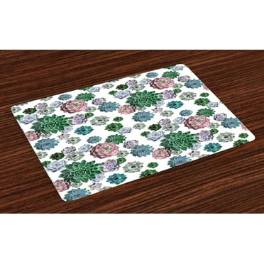 Ambesonne Cactus Place Mats Set of 4, Succulent Plants Garden, Standard Size, Multicolor
