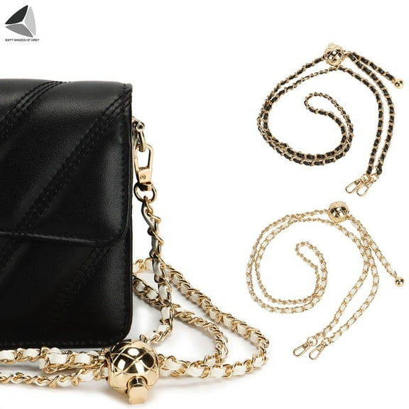 PULLIMORE Adjustable Purse Chain Strap Leather Metal Chain Replacement for Shoulder Crossbody Bags (Black)