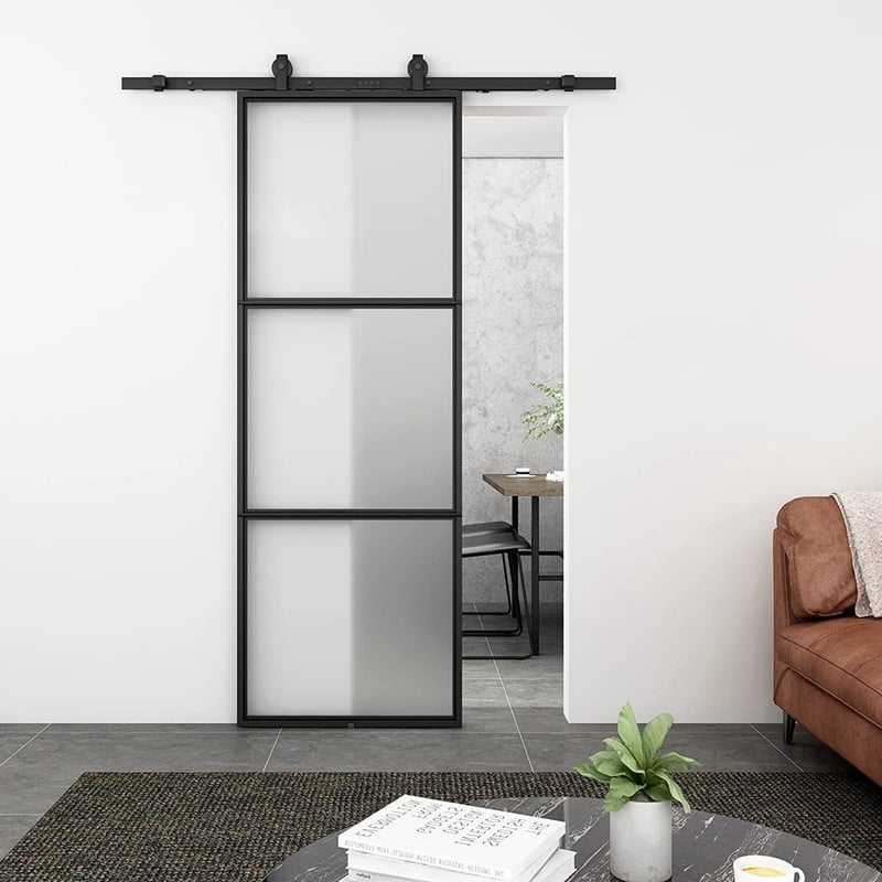 Easy4Home 24"x84" Frosted Glass Sliding Barn Door with Track and Hardware Kit