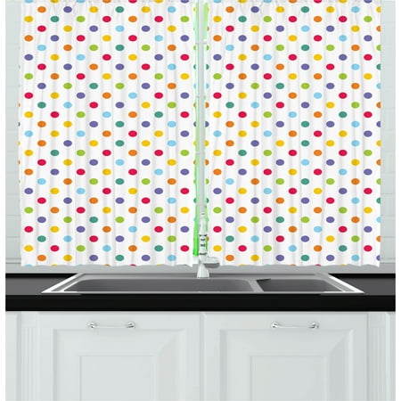 Fashion Design For Living Abstract Curtains 2 Panels Set, Colorful Polka Dots Round Circular Vintage Fashion Girls Feminine Baby Design, Window Drapes for Living Room Bedroom, 55W X 39L Inches, Multicolor, by Ambesonne ()