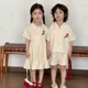 thumbnail image 2 of Conjunto de camisa de verano para niños, traje informal para hermanos, Top con flores bordadas, pantalones cortos, 2 uds., vestido con solapa de un solo pecho para niñas, 2 of 6