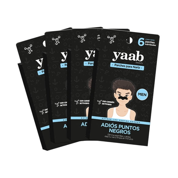 Yaab Beauty - Pack 4 cajas Parche para nariz con carbón activado para Hombre 6 pzas c/u