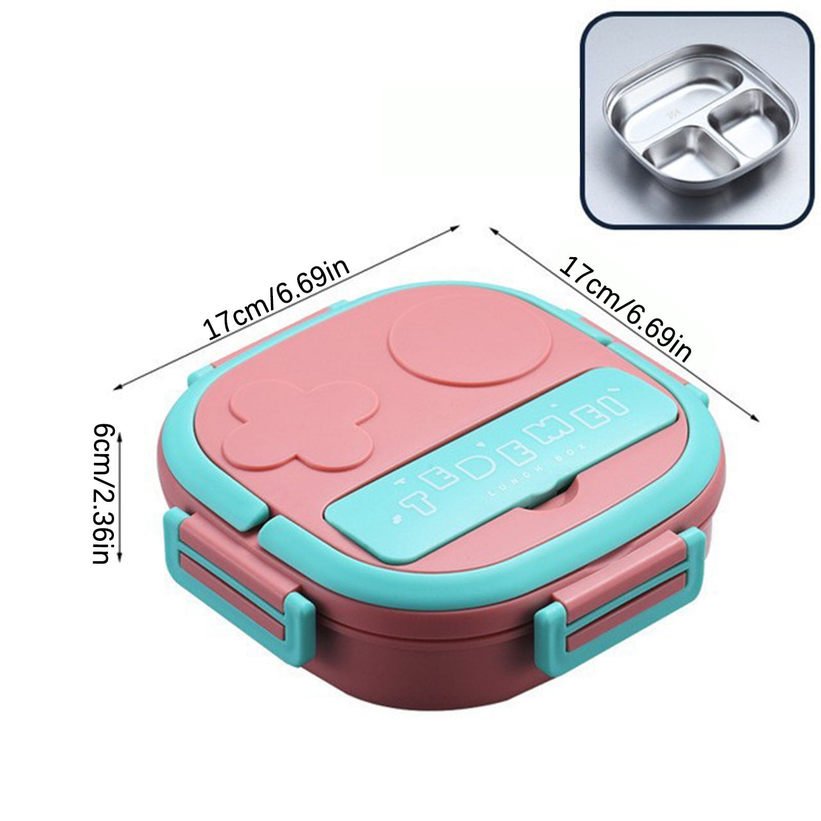 Xmmswdla Divided Bento Lunch Box with 3 Compartments, Portable Thermal Lunch Container for Kid Adult to School Work, Stainless Steel Insulated Food