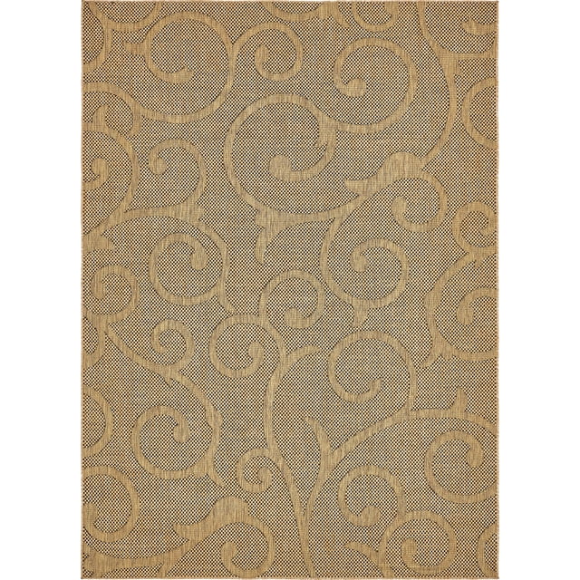 Unique Loom Botanical Collection Abstract Swirls Transitional Indoor and Outdoor Flatweave Area Rug, 8 Feet x 11 Feet 4 Inch, Light Brown/Brown