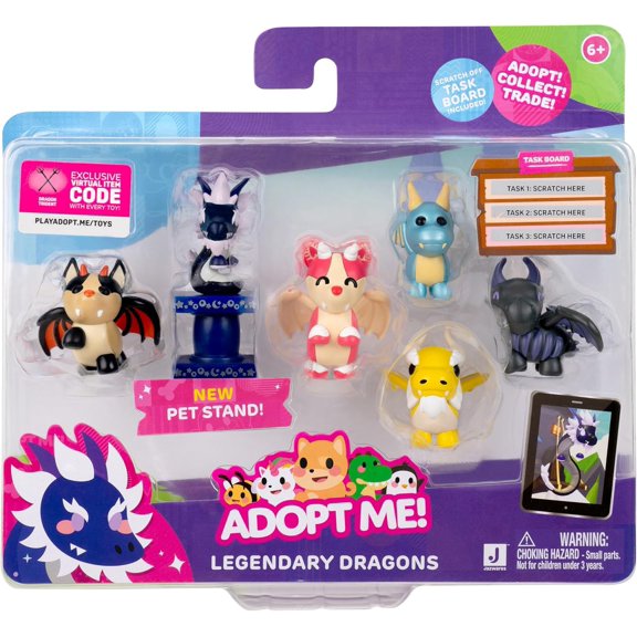 Adopt Me! Pets Legendary Dragons Mini Figure 6-Pack (Online Virtual Item Dragon Trident Redemption Code!)