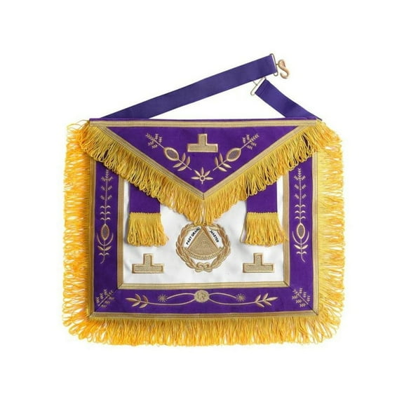 Past Grand Master Blue Lodge Apron - Purple with Gold Emblem & Wreath - Distinguished Masonic Regalia