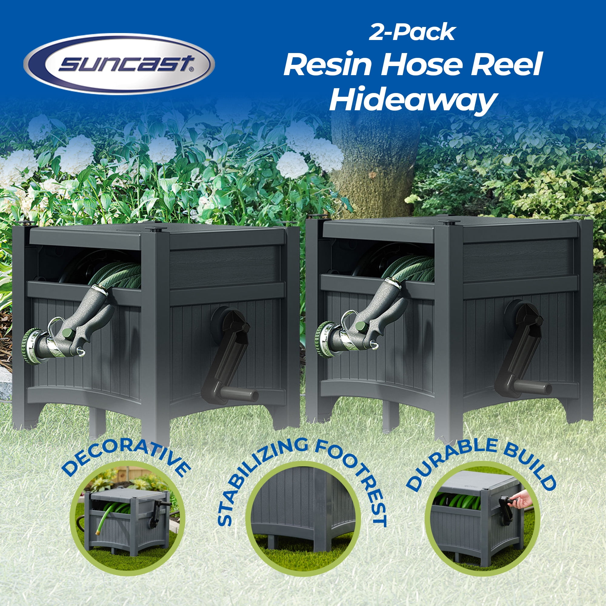 Suncast Hideaway Garden Hose Reel for 5/8" Hoses, Cyberspace (2 Pack)