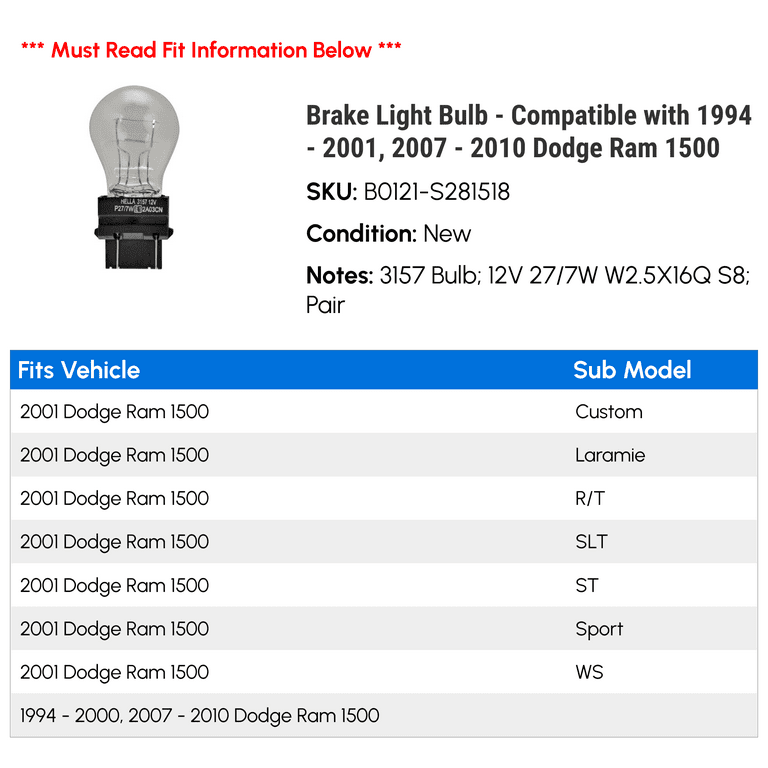 2002 dodge ram 1500 tail light bulb discount