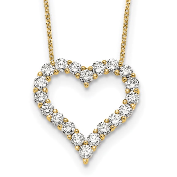 14K Yellow Gold Cable Diamond Necklace Chain True Origin 2 carat Lab Grown VS/SI D E F Open Heart 18 inch 22.39 mm