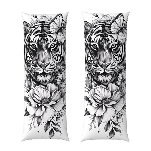 Vsdgher Tiger Butterfly Floral Art Body Pillow Cover, Pillowcases with Hidden Zipper Breathable Long Pillow Case (Pillows are not included,20x54 inch)