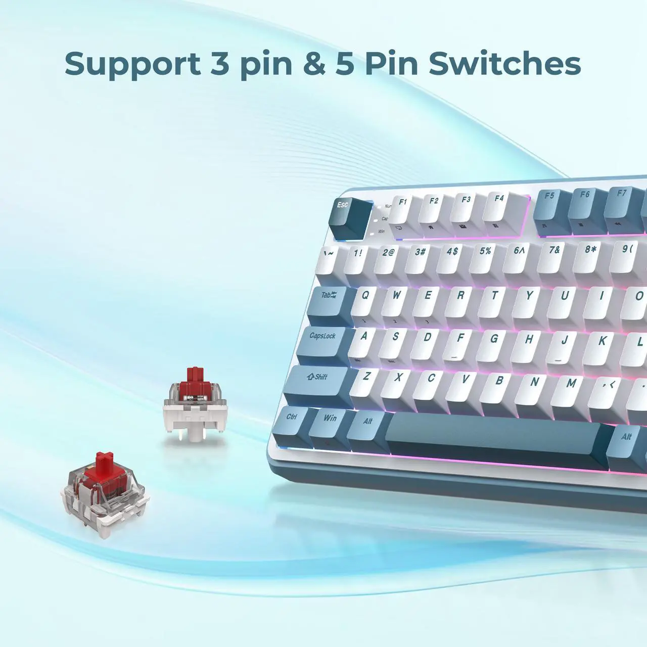 Rosewill Neon S96 Wireless Mechanical Keyboard, 98-Key Layout w/ Volume Knob, Bluetooth / 2.4GHz / USB-C, Hot-Swappable Red Switches, RGB Backlit, 3750mAh Battery, Windows & macOS, White