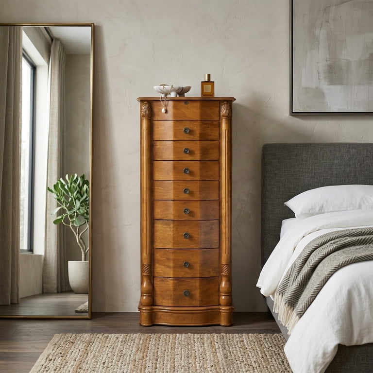 Hives and Honey Florence Standing Brown Wood Jewelry Armoire